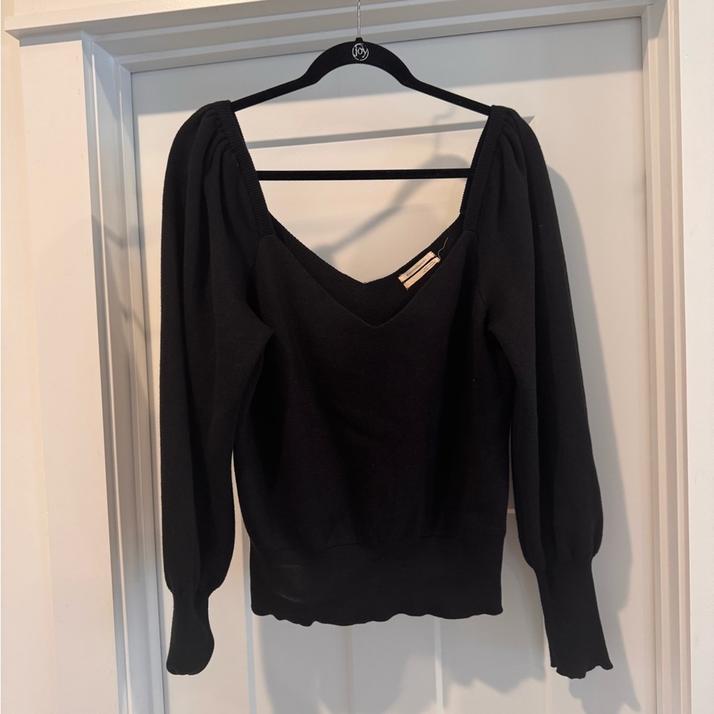 Anthropologie Black V-Neck Sweater Classic Knit